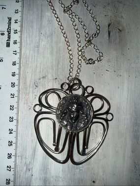 Sterling Silver Art Nouveau-Style Pendant Necklace with Feminine Medallion